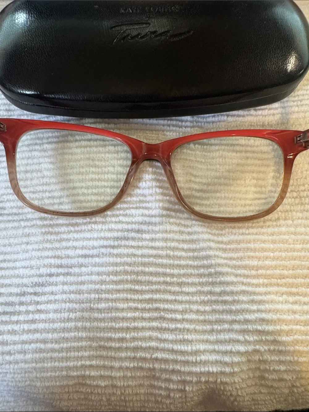 Kate Young for Tura - pink/brown glasses frames with stud detail